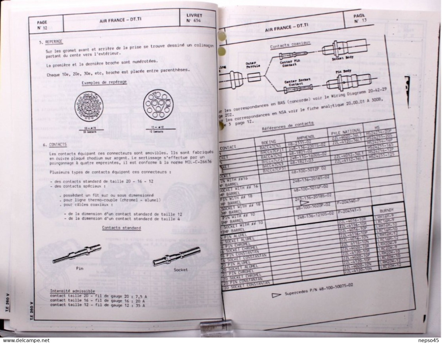 Brochure.Air France.technique Aviation.Avion.Centre d'Instruction vilgénis Connecteurs électriques MIL 654.