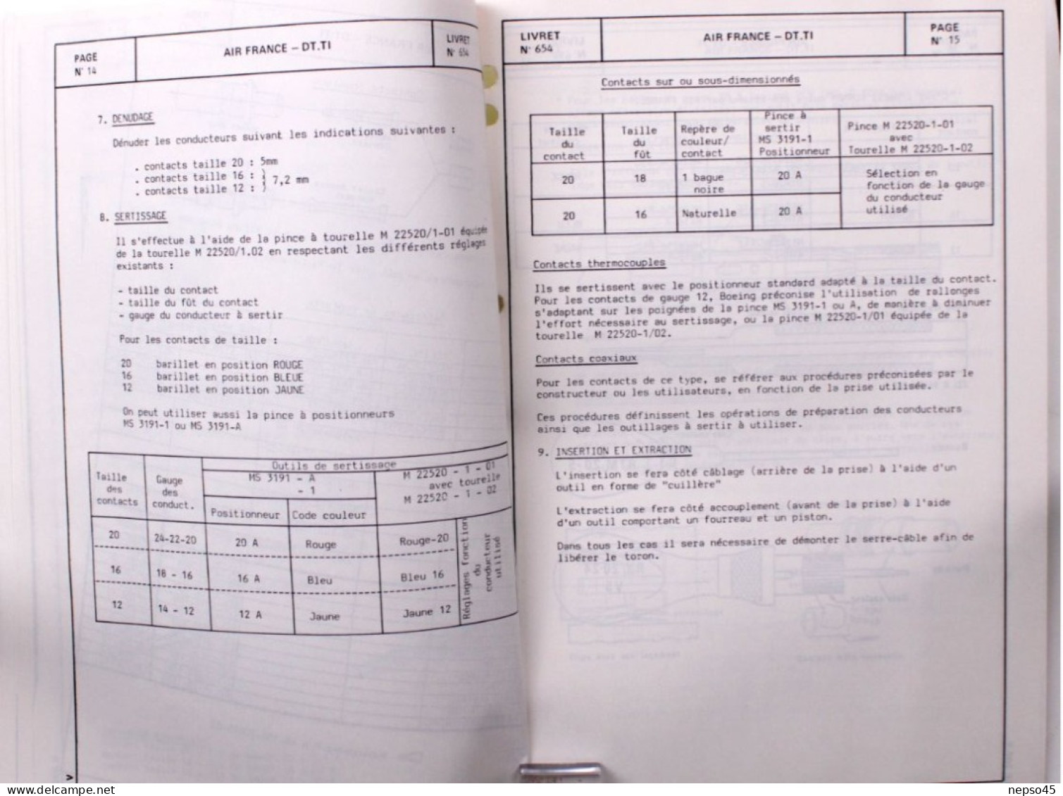 Brochure.Air France.technique Aviation.Avion.Centre d'Instruction vilgénis Connecteurs électriques MIL 654.