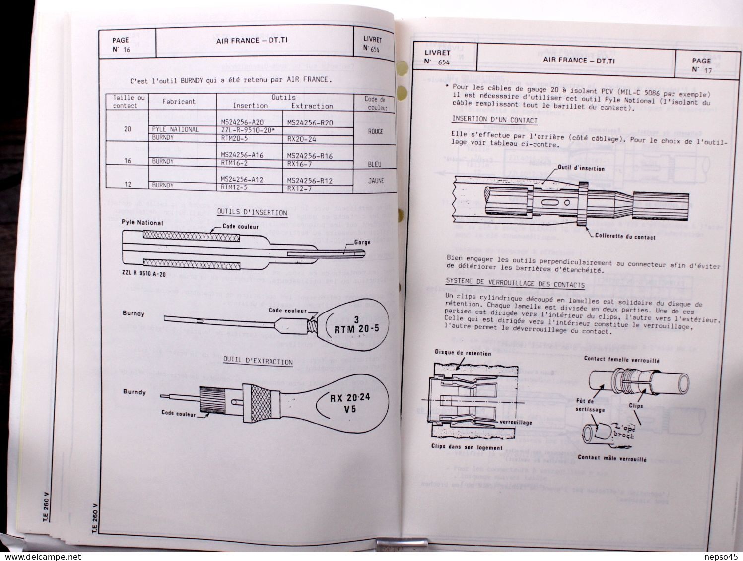 Brochure.Air France.technique Aviation.Avion.Centre d'Instruction vilgénis Connecteurs électriques MIL 654.