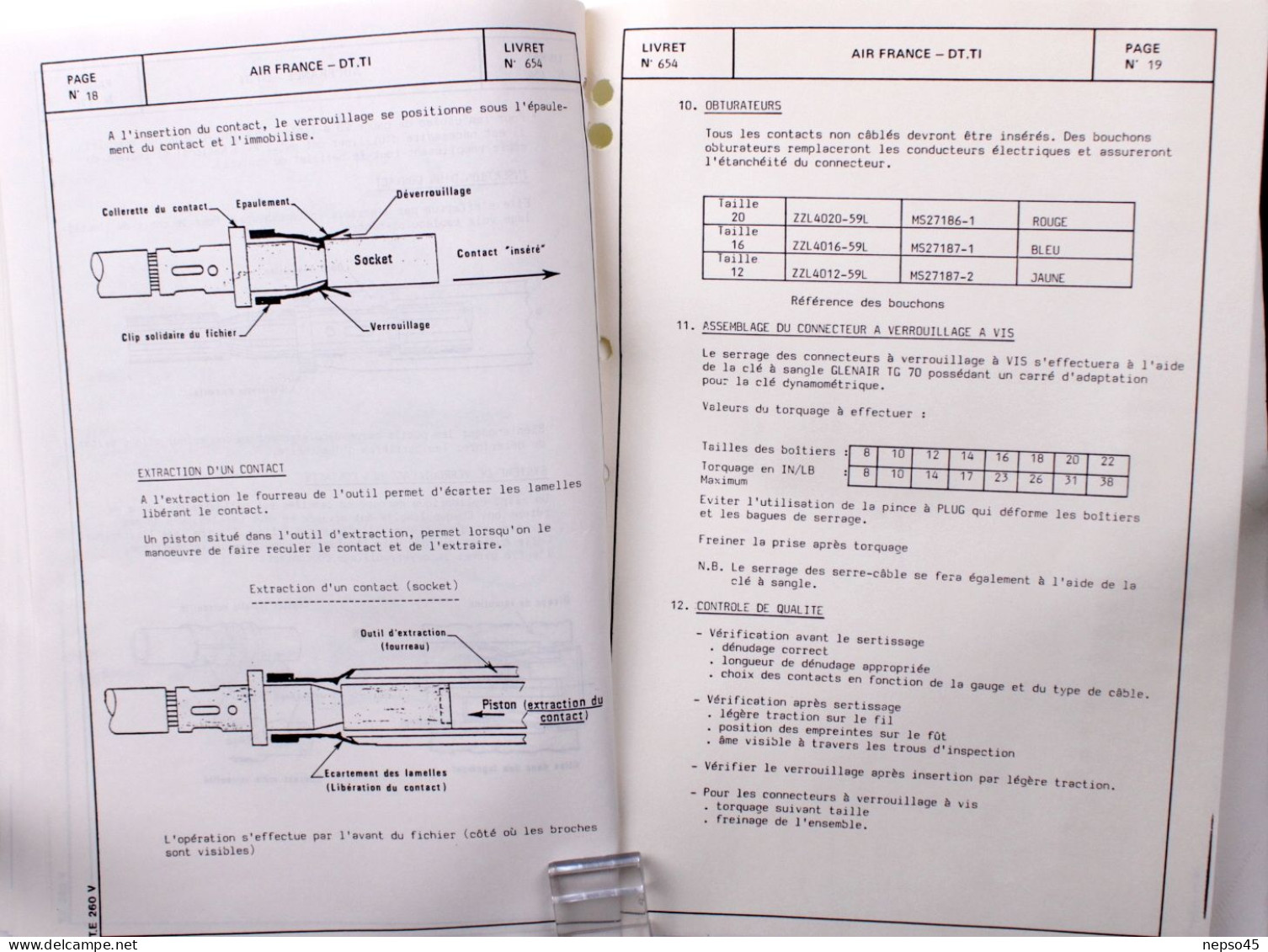 Brochure.Air France.technique Aviation.Avion.Centre d'Instruction vilgénis Connecteurs électriques MIL 654.