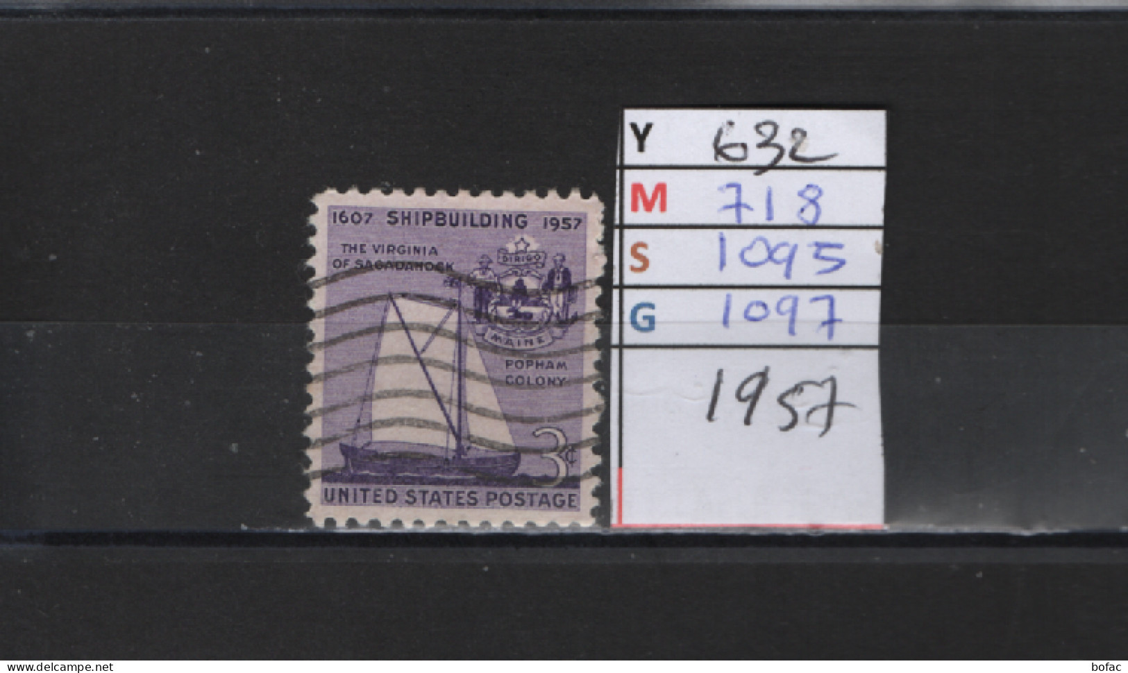 PRIX FIXE Obl  632 YT 718 MIC 1095 SCO 1097 GIB Shipbuilding Le Virginia Voilier 1957 Etats Unis  58A/07 - Gebraucht