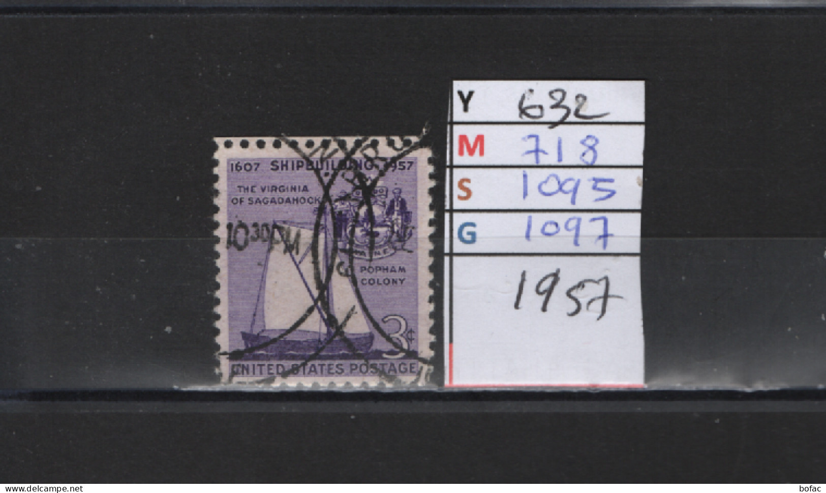 PRIX FIXE Obl  632 YT 718 MIC 1095 SCO 1097 GIB Shipbuilding Le Virginia Voilier 1957 Etats Unis  58A/07 - Used Stamps