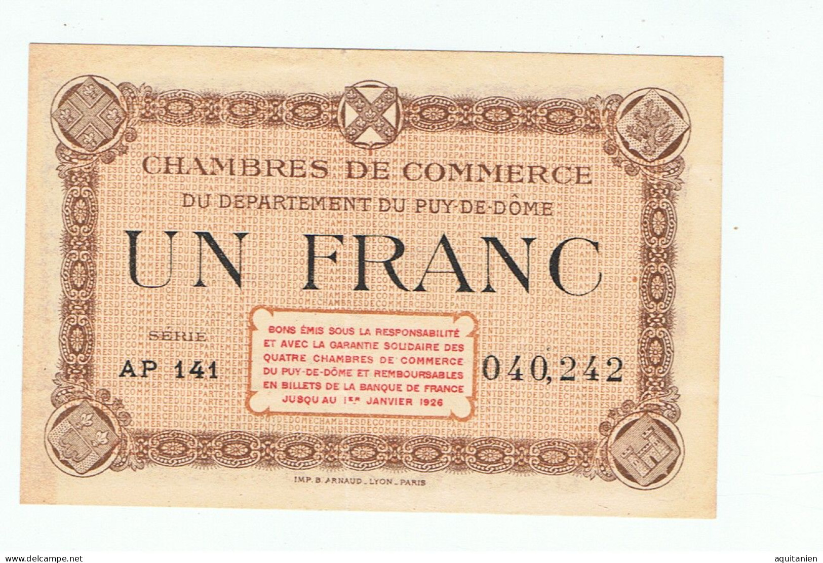 CC Du Puy De Dôme-un Franc-serie AP 141 - Chambre De Commerce