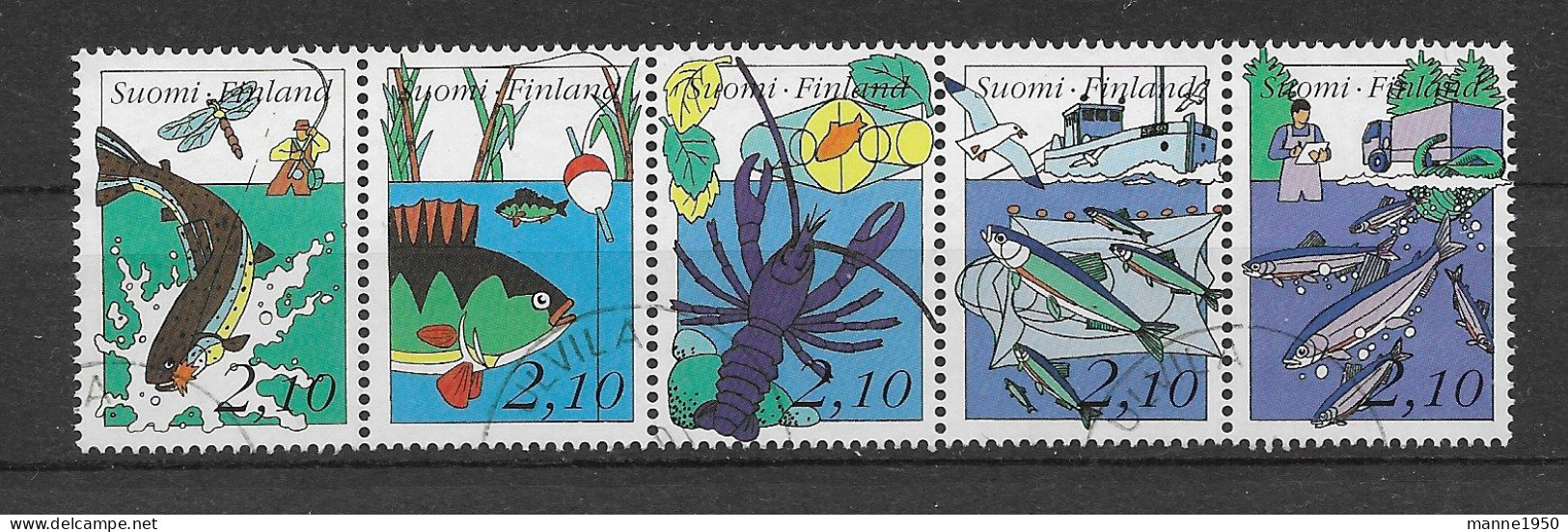 Finnland 1991 Fische Mi.Nr. 1134/38 5er Streifen Gestempelt - Oblitérés