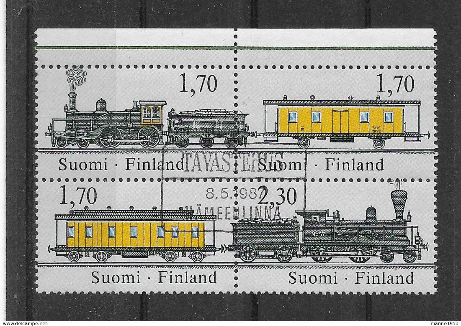 Finnland 1987 Eisenbahn Mi.Nr. 1017/20 4er Block Gestempelt - Gebraucht