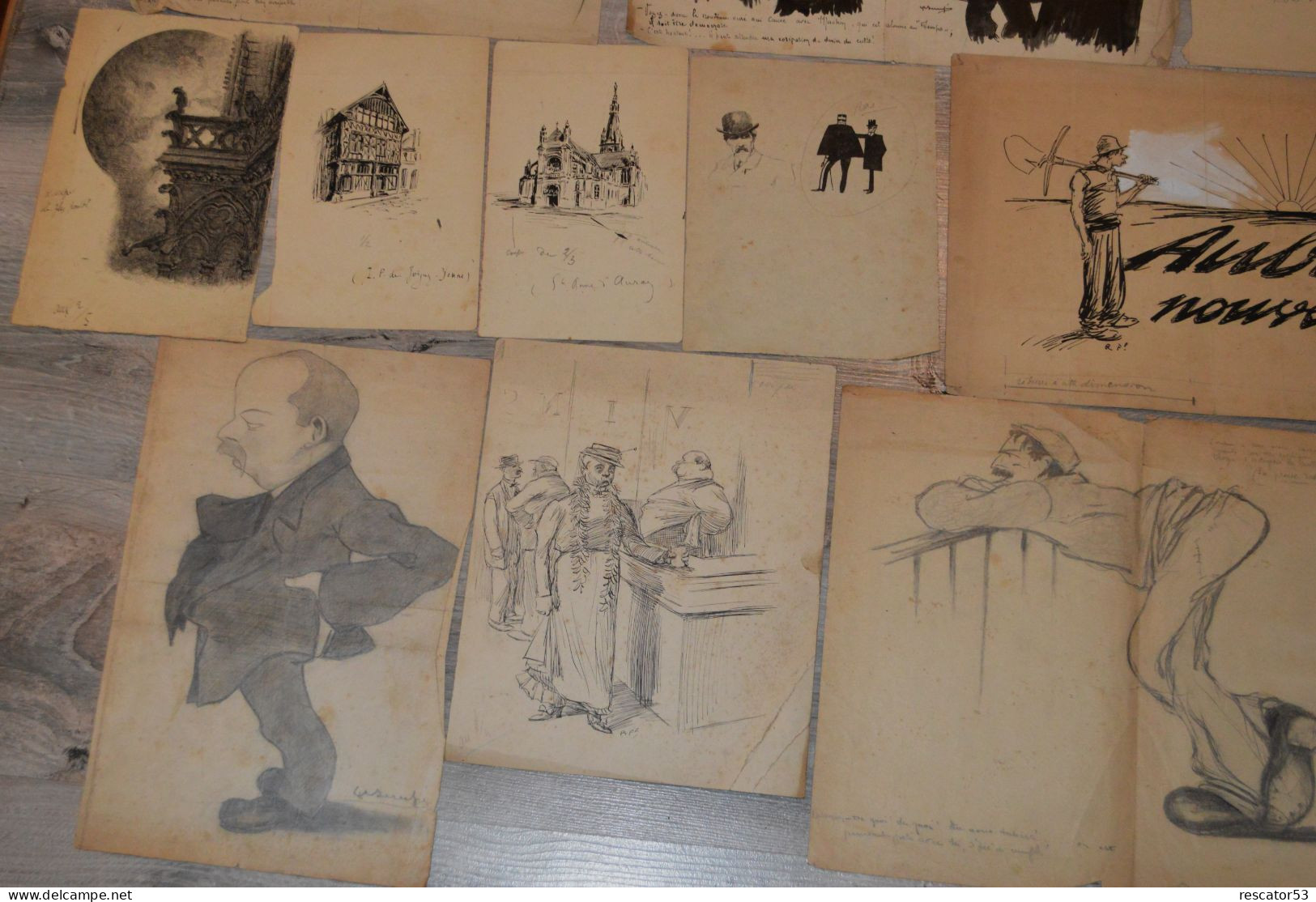 Rare Lot De 14 Dessins Caricatures Originaux Pour Presse Type Le Sillon Années 1900-1910 - Disegni