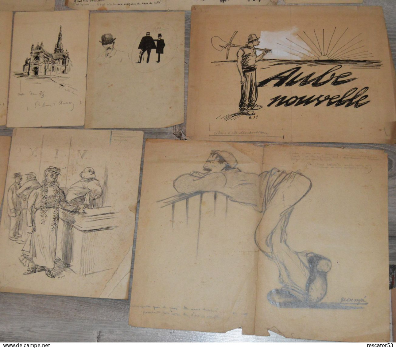 Rare Lot De 14 Dessins Caricatures Originaux Pour Presse Type Le Sillon Années 1900-1910 - Dessins