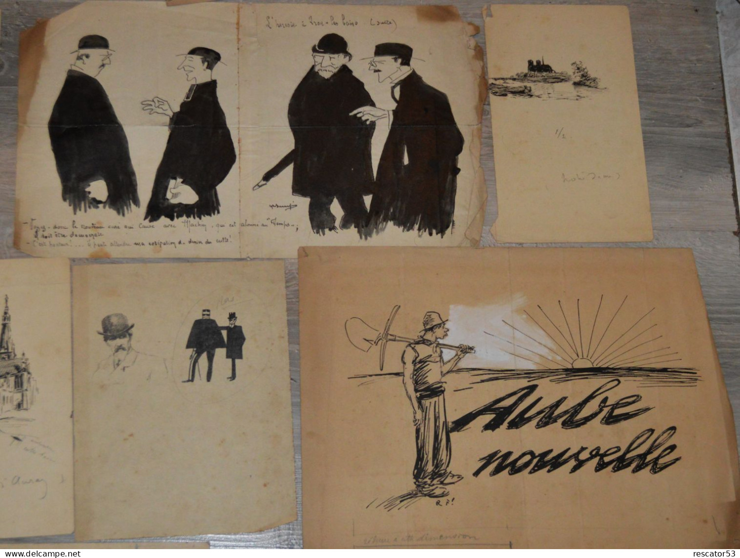 Rare Lot De 14 Dessins Caricatures Originaux Pour Presse Type Le Sillon Années 1900-1910 - Disegni
