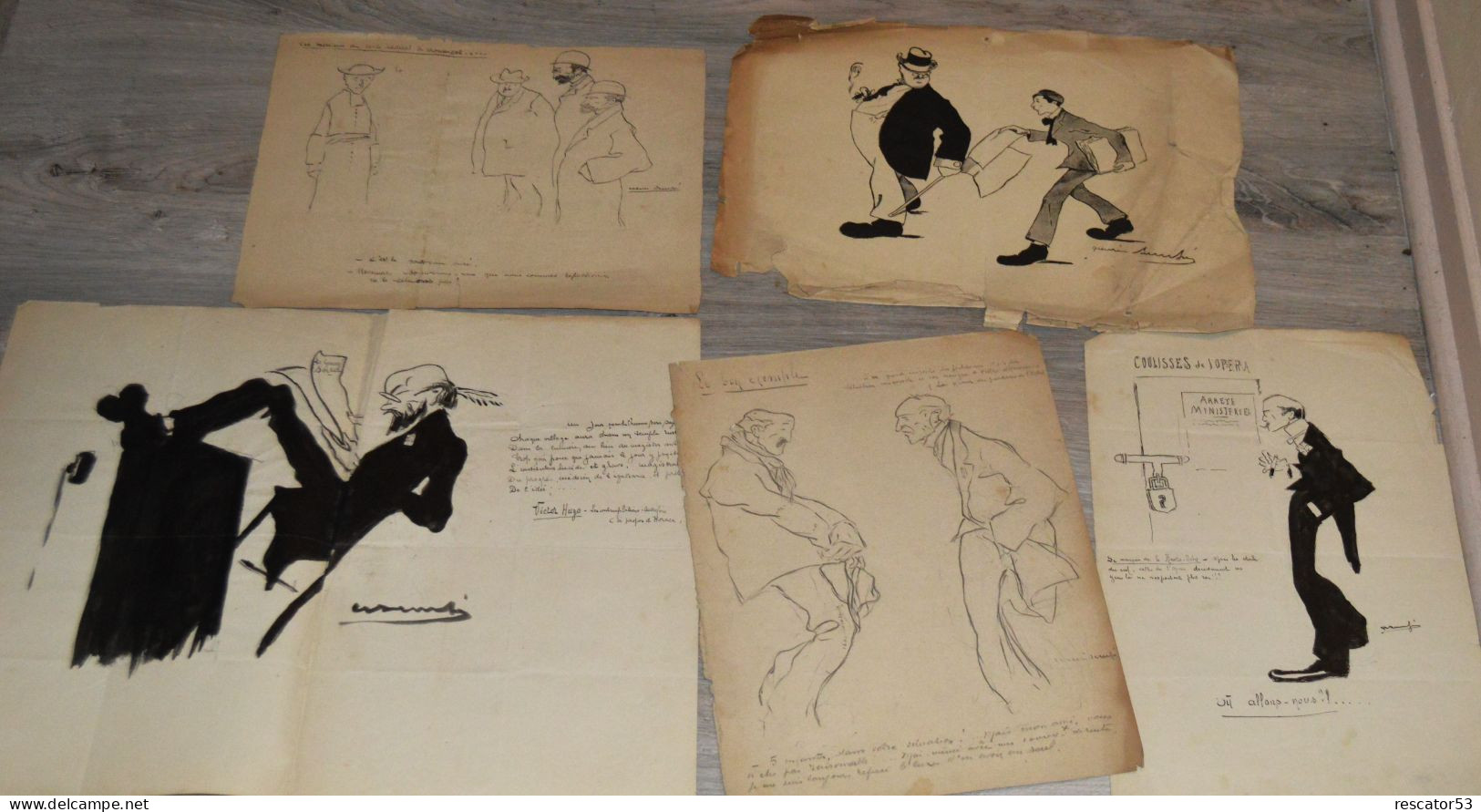 rare lot de 14 dessins caricatures originaux pour presse type le Sillon années 1900-1910
