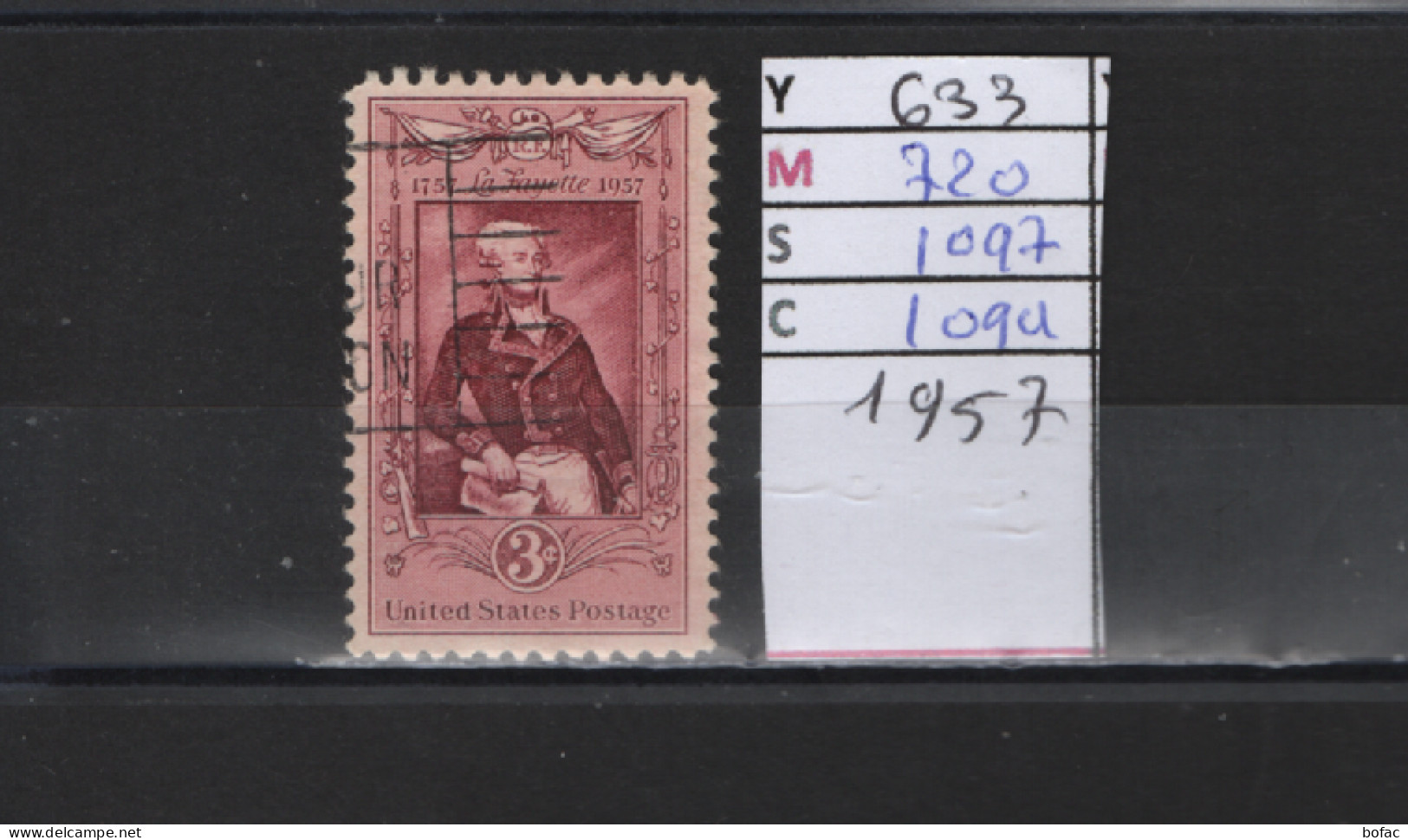 PRIX FIXE Obl  633 YT 720 MIC 1097 SCO 1099 GIB La Fayette 1957  Etats Unis  58A/07 - Used Stamps