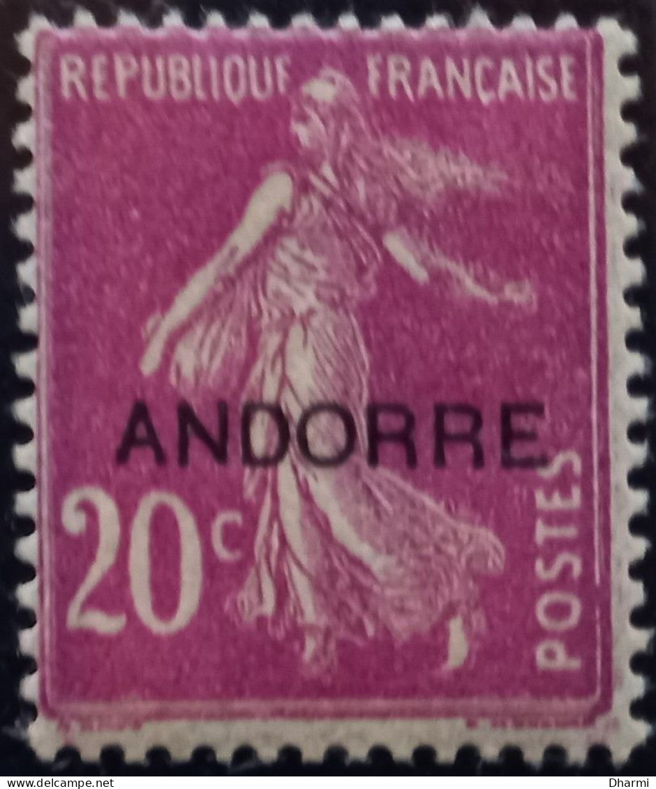 ANDORRE FR 1931 N° 8 NEUF* - 20c Type Semeuse Fd Plein - MH - COT. 9 € - Unused Stamps