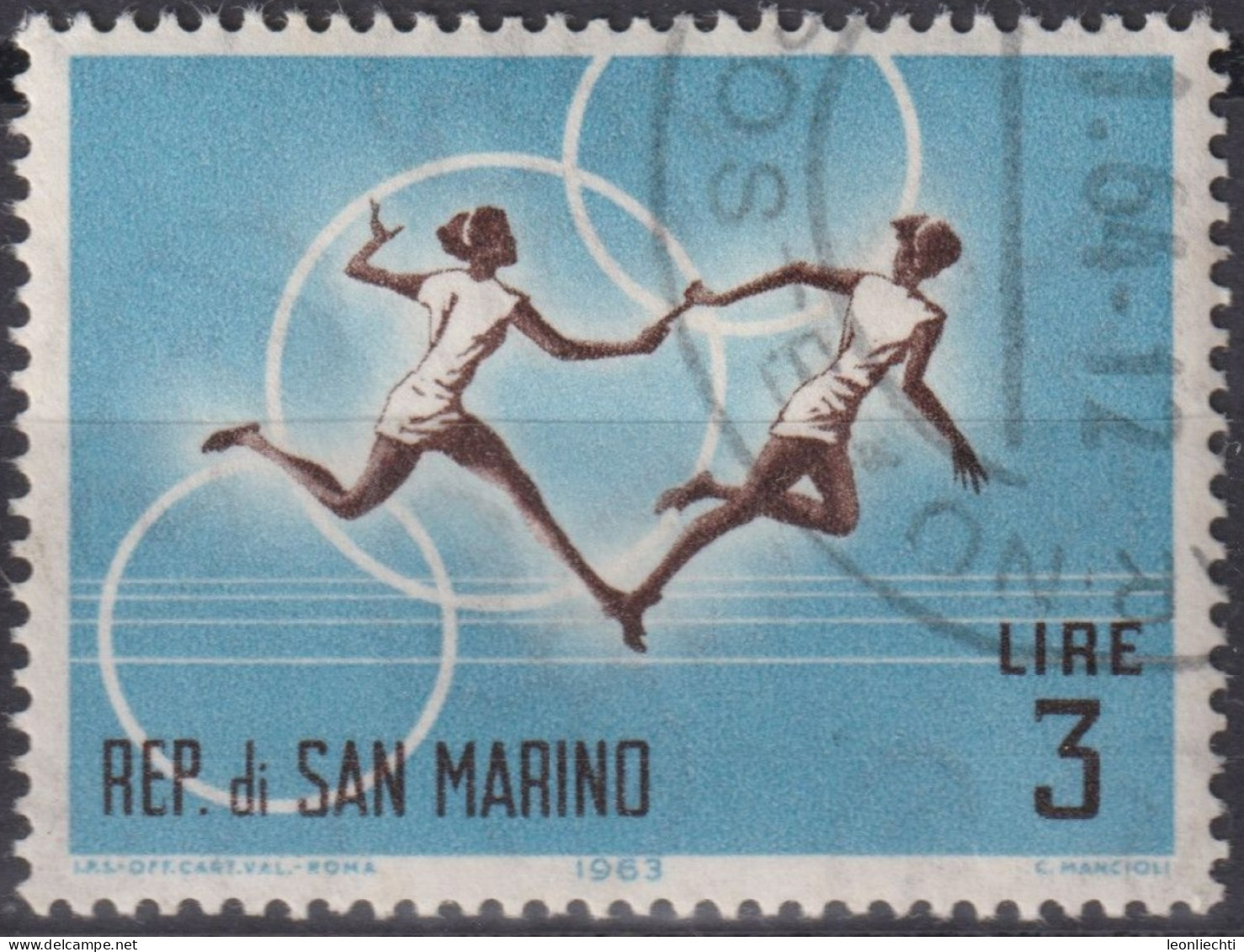 1963 San Marino ° Mi:SM 784, Sn:SM 574, Yt:SM 607, Relay Race, Summer Olympic Games 1964 - Tokyo (I) - Usati