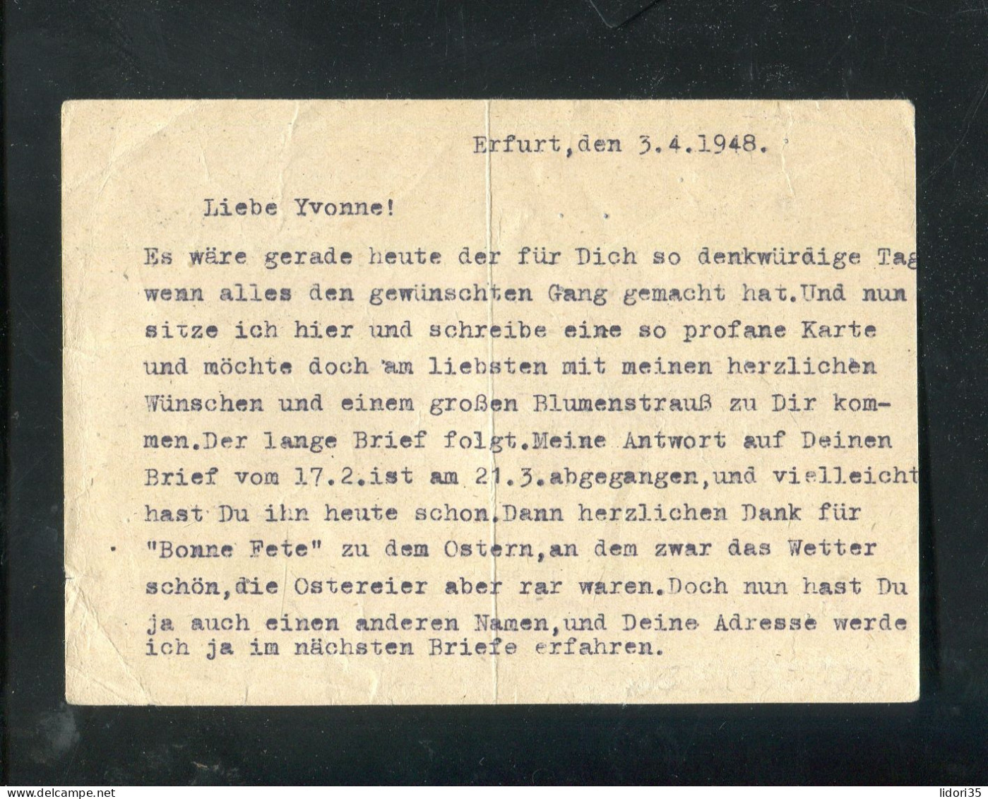 "ALL. BESETZUNG" 1948, Postkarte Mi. P 963 Stegstempel "ERFURT" Nach Frankreich, Nachsendung (70061) - Enteros Postales