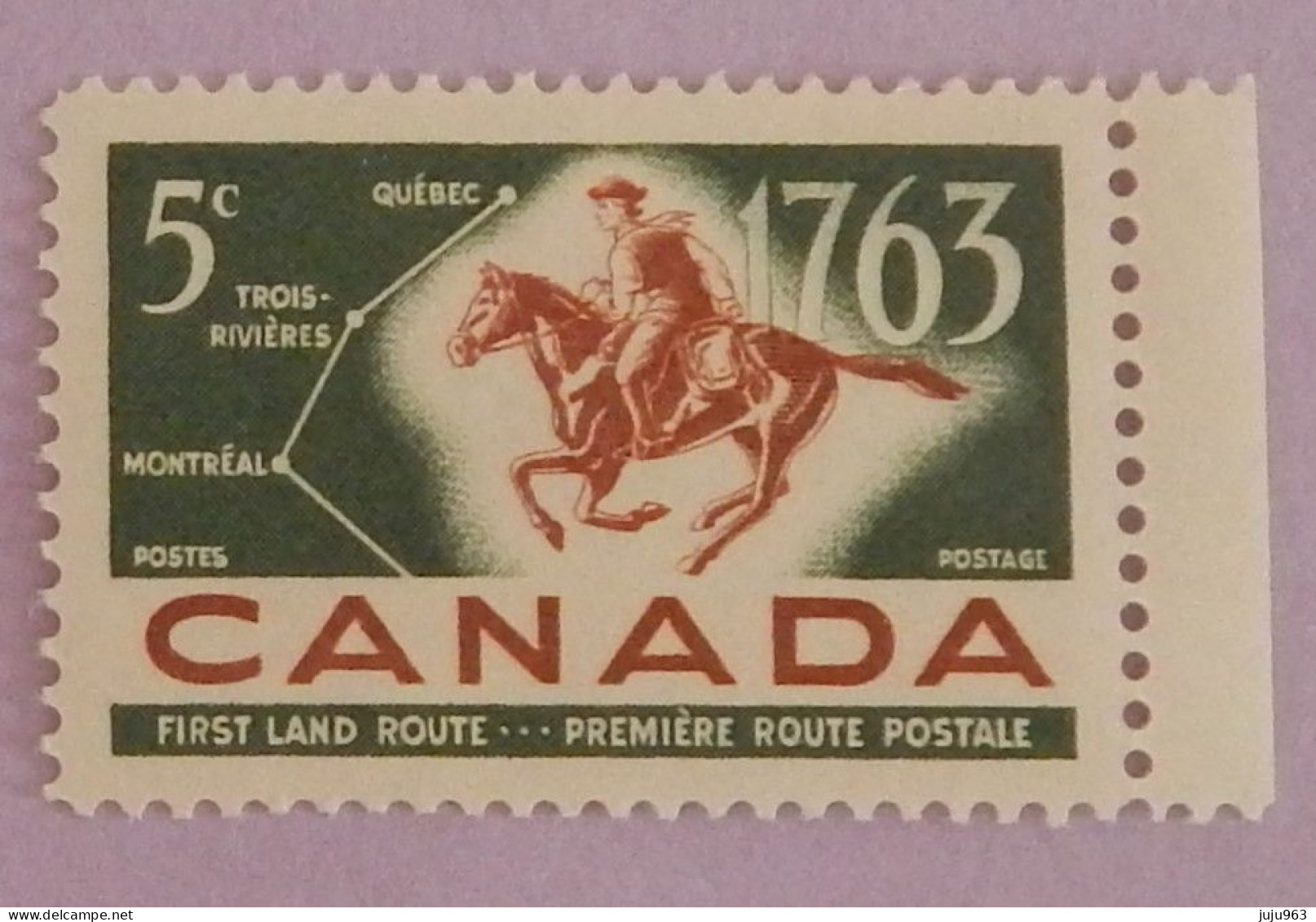 CANADA YT 336  NEUF**MNH AVEC BDF " PREMIERE ROUTE POSTALE" ANNÉE 1963 - Unused Stamps