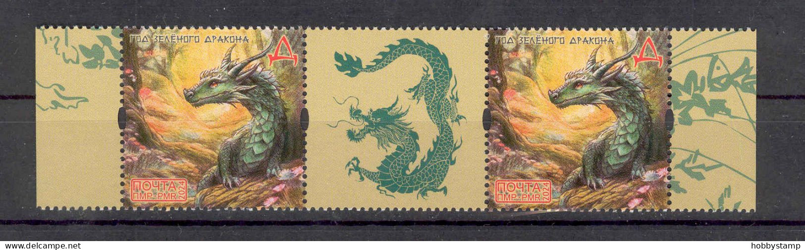 Label  Transnistria 2024 The Year Of The Dragon 2x 1v**MNH + Label - Vignettes De Fantaisie