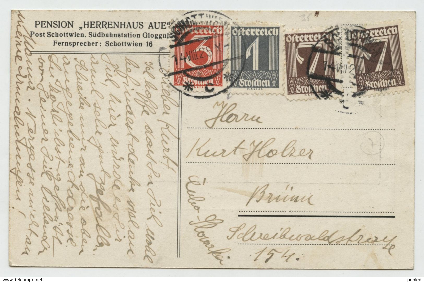 01171*AUSTRIA*ÖSTERREICH*SCHOTTWIEN*GLOGGNITZ*PENSION HERRENHAUS AUE*INTERESSANTE BRIEFMARKEN*1925 - Neunkirchen