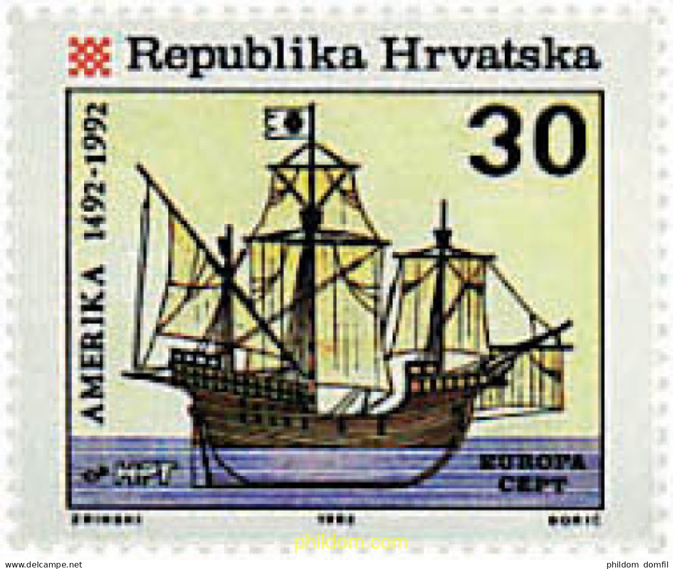 723309 MNH CROACIA 1992 EUROPA CEPT. 500 ANIVERSARIO DEL DESCUBRIMIENTO DE AMERICA - Croatie