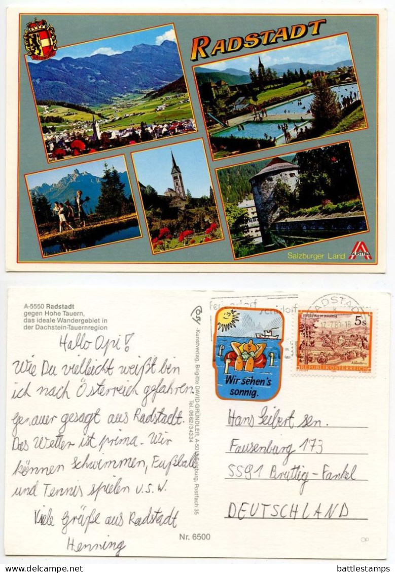 Austria 1989 Postcard Radstadt - Mountains, Architecture, Tourism; Slogan Cancel - Radstadt