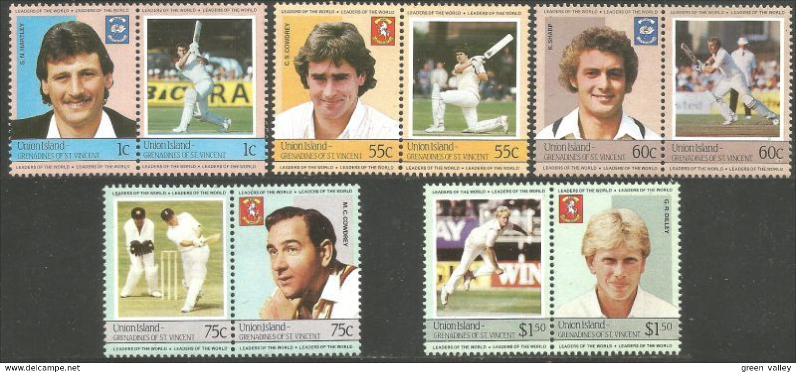 SPET-9 Union Island Grenadines Cricket Hartley Cowdrey Sharp Dilley MNH ** Neuf SC - Cricket