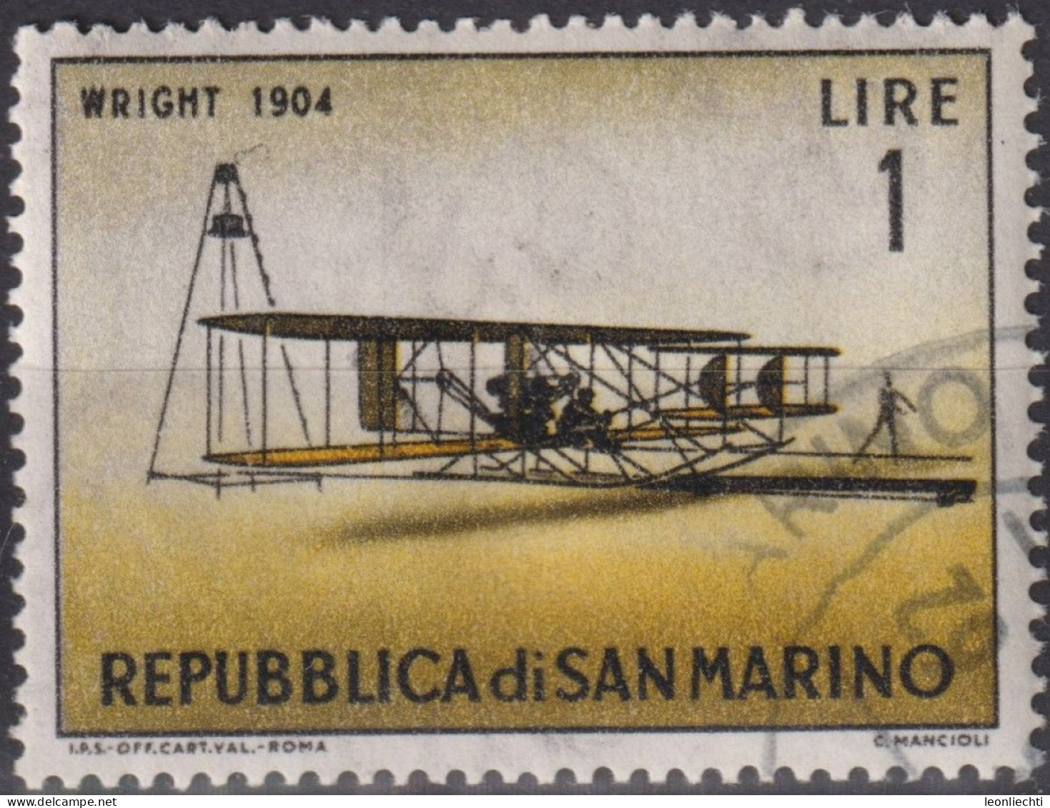 1962 San Marino ° Mi:SM 719, Sn:SM 509, Yt:SM 542, Wright Type A Biplane (1904), Vintage Aircraft - Oblitérés