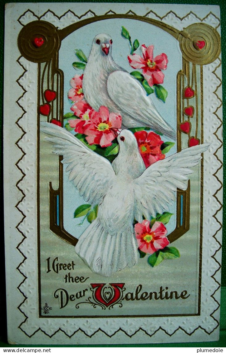 CPA  Gaufrée ST VALENTIN . EGLANTINE ET COLOMBES . 1913 .  FLOWERS DOVE WILD ROSE . BIRDS .VALENTINE  Embossed Old Pc - Valentijnsdag