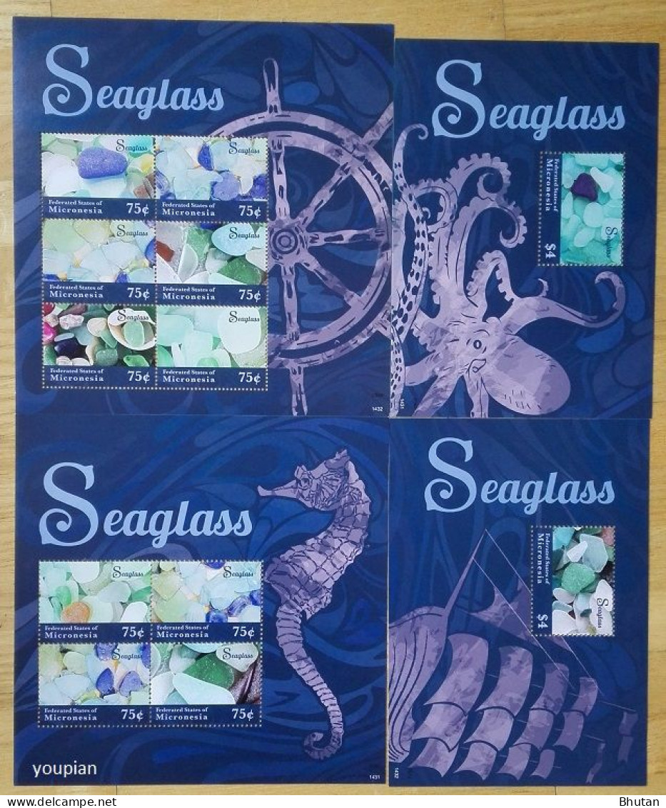 Micronesia 2014, Seaglass, Four MNH S/S - Micronésie