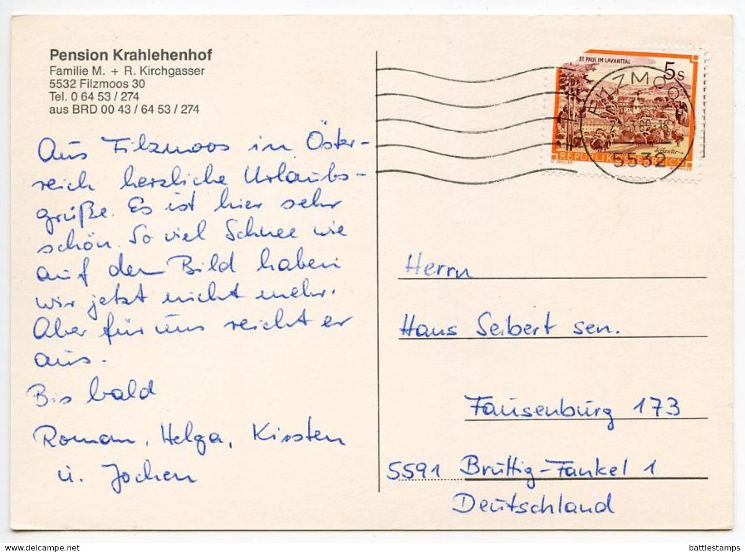 Austria 1989 Postcard Filzmoos, SalzburgerLand - Pension Krahlehenhof - Filzmoos