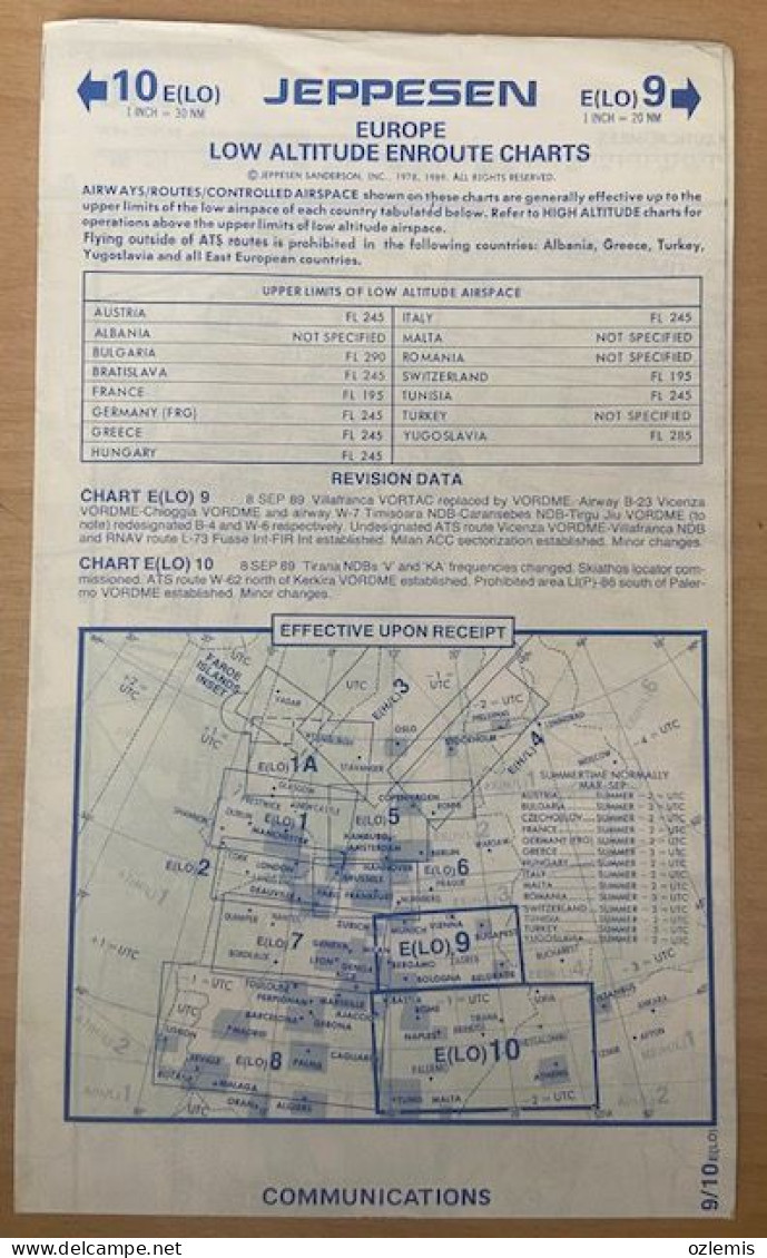 AIRPLANE FLIGHT PLAN ,JEPPESEN ,EUROPE ,LOW ALTITUDE ENROUTE CHARTS,EFFECTIVE UPON RECEIPT - Autres & Non Classés