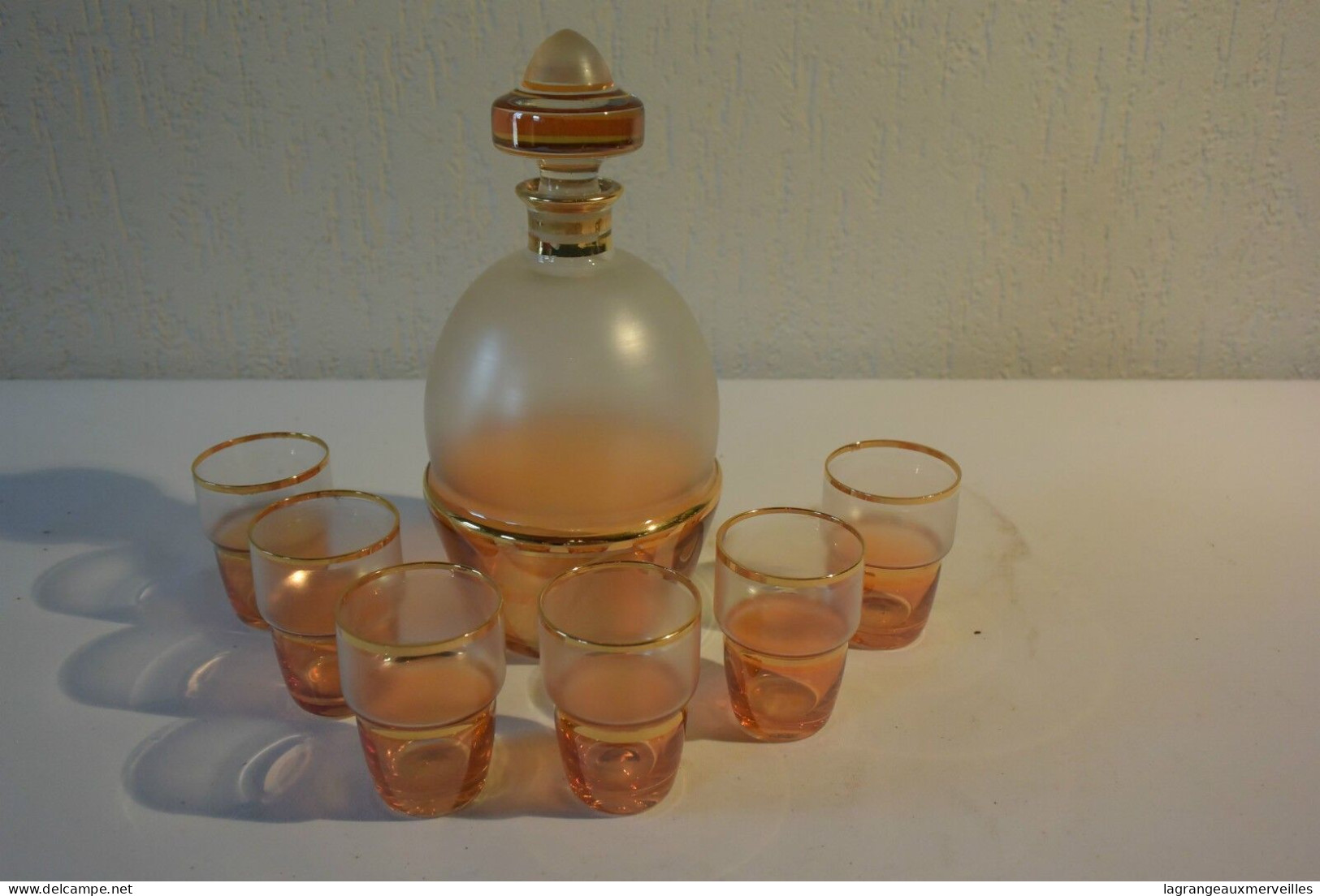 C50 Ancienne Carafe Et 6 Verres à Alcool Cognac Grand Luxe Belgique Vintage - Karaffen