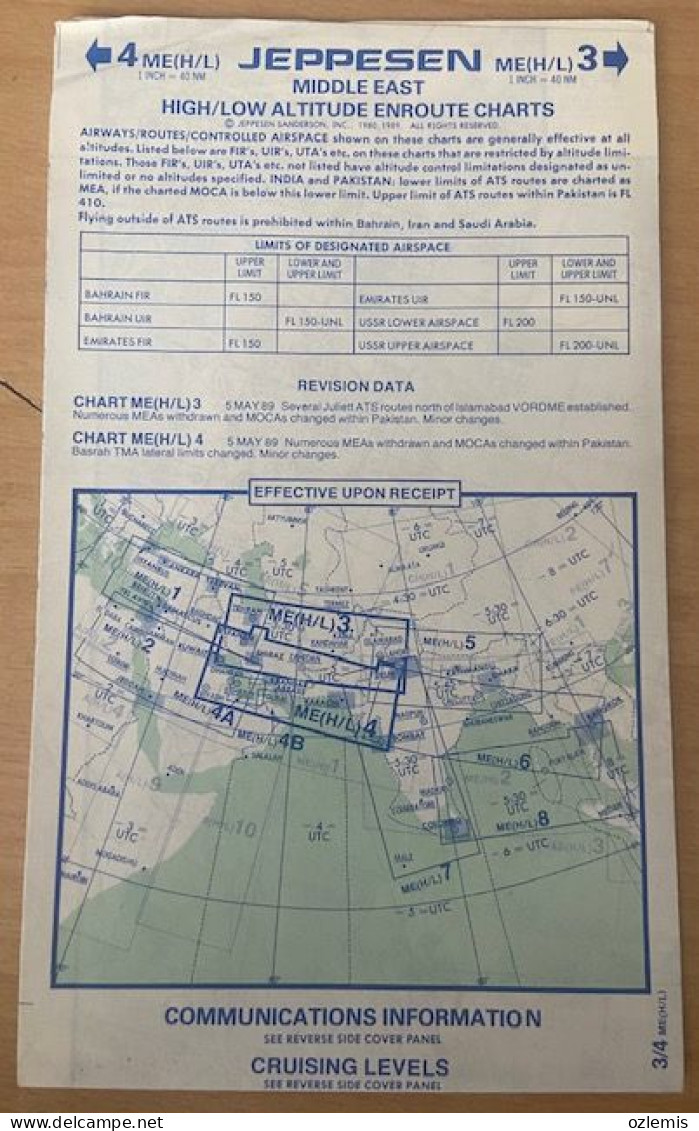 AIRPLANE FLIGHT PLAN ,JEPPESEN ,MIDDLE EAST ,HIGH / LOW ALTITUDE ENROUTE CHARTS,EFFECTIVE UPON RECEIPT - Sonstige & Ohne Zuordnung