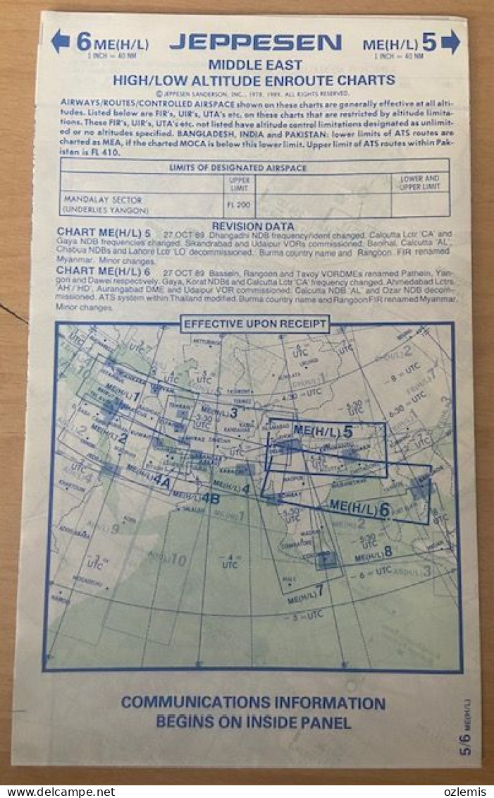 AIRPLANE FLIGHT PLAN ,JEPPESEN ,MIDDLE EAST ,HIGH /LOW ALTITUDE ENROUTE CHARTS,EFFECTIVE UPON RECEIPT - Altri & Non Classificati