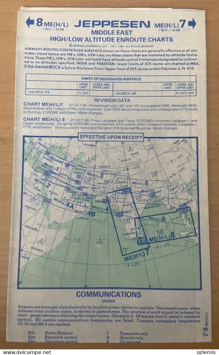 AIRPLANE FLIGHT PLAN ,JEPPESEN ,MIDDLE EAST ,HIGH /LOW ALTITUDE ENROUTE CHARTS,EFFECTIVE UPON RECEIPT - Sonstige & Ohne Zuordnung