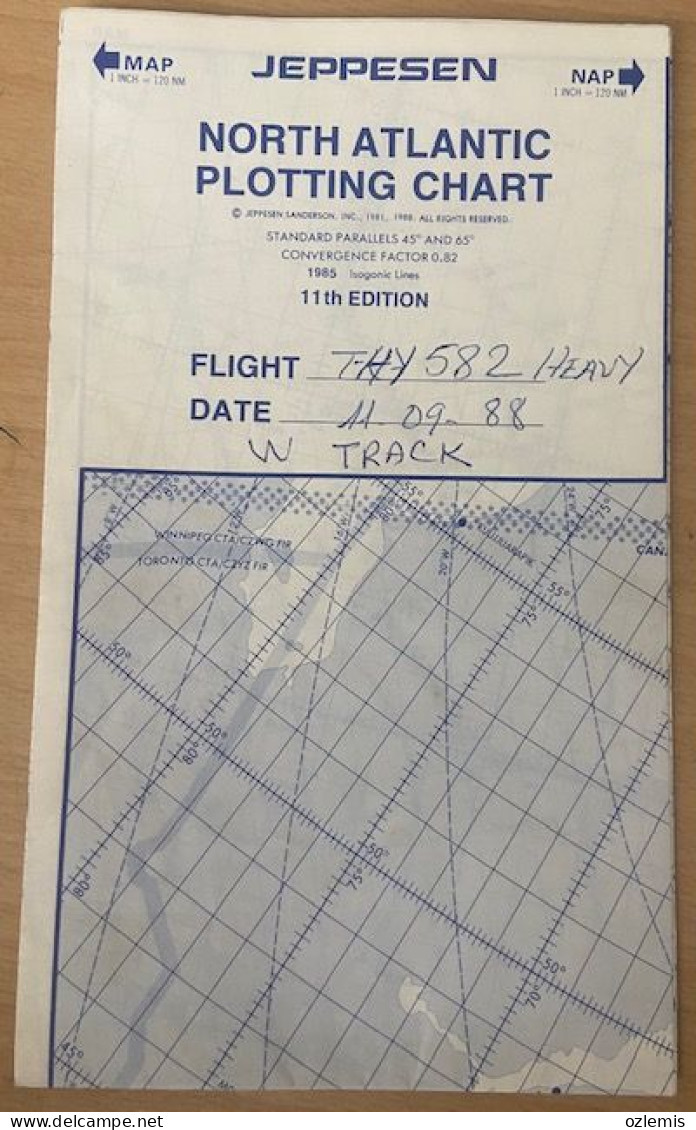 AIRPLANE FLIGHT PLAN ,JEPPESEN ,NORTH ATLANTIC PLOTTING CHART ,11 TH EDITION - Other & Unclassified