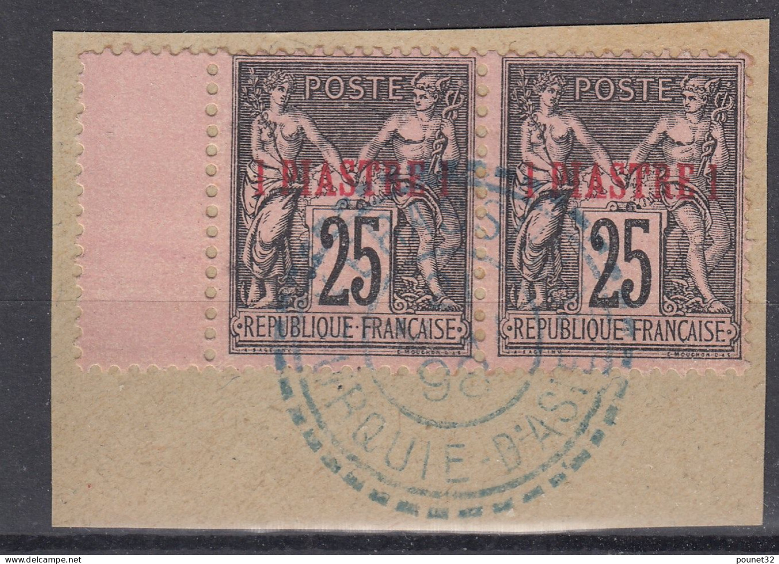 TIMBRE LEVANT SAGE PAIRE N° 4 RARE CACHET PERLE BLEU KERASSUNDE TURQUIE D'ASIE SUR FRAGMENT - Used Stamps