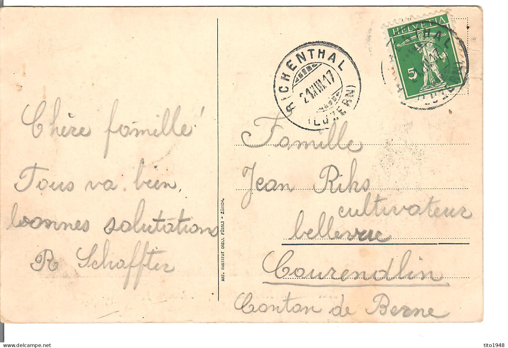 Schweiz,cp3, 21.8.1917, Ansichtskarte, Richenthal > Courendlin, Siehe Scans! - Richenthal