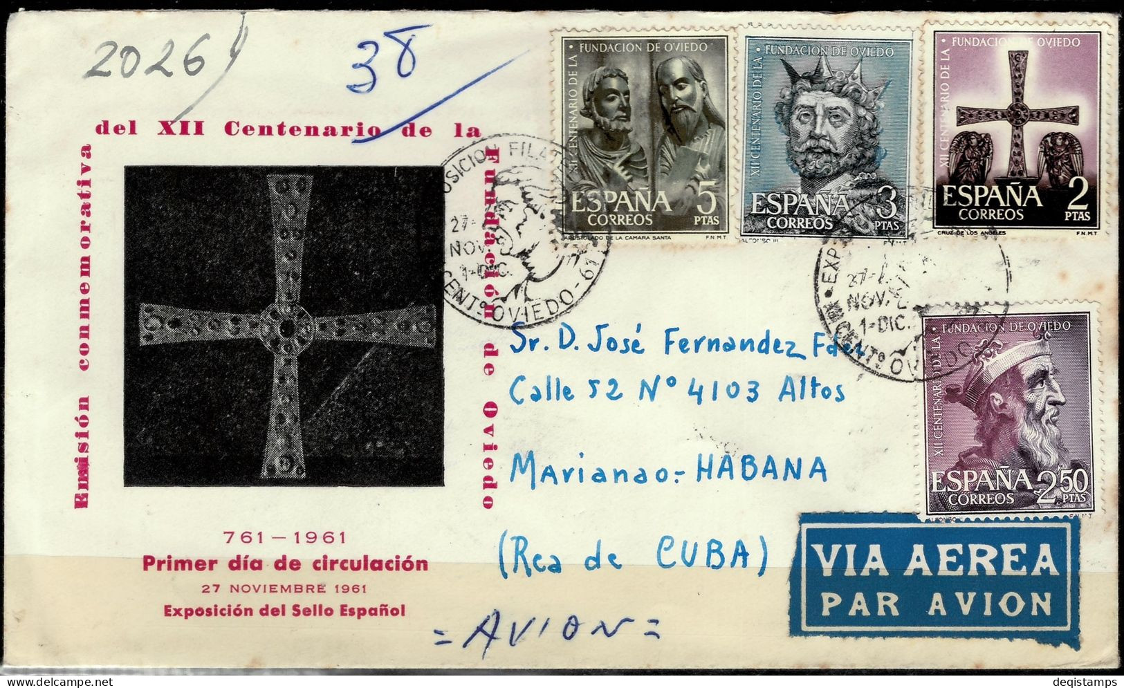 Spain 1961 Registered Traveled First Day Cover To Havana - Cuba - FDC