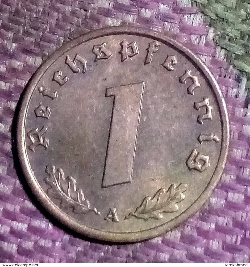 DEUTSCHES REICH ,1 REICHSPFENNIG , 1939 A , Berlin , KM# 89 , UNC, Agouz - 1 Reichspfennig