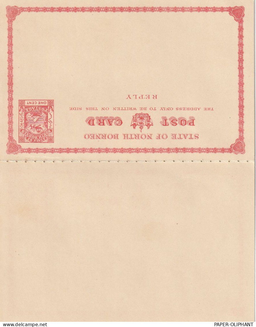 NORTH BORNEO - 1894, H&G 10, Postal Stationery 1cent, Postal Reply Double Card, Postmark Sandakan 15 AU 1894 - Borneo Del Nord (...-1963)