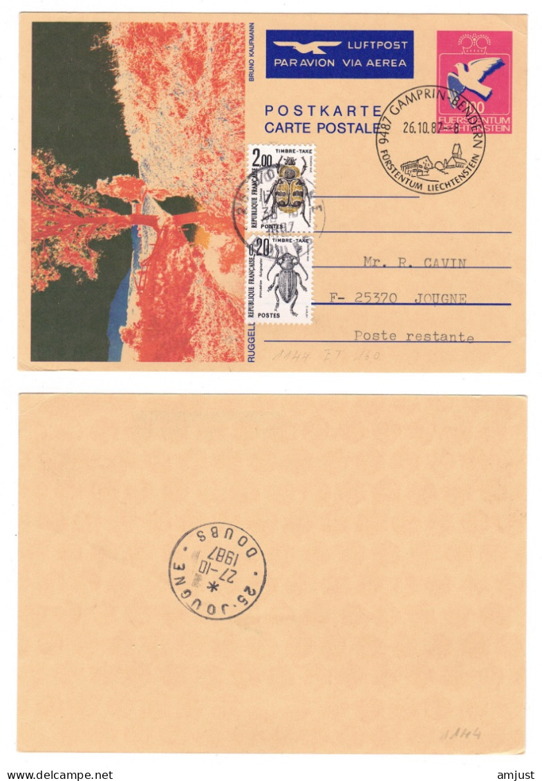 Liechtenstein // Entiers Postaux // Entier Postal Pour Jougne (F) Et Taxé - Stamped Stationery