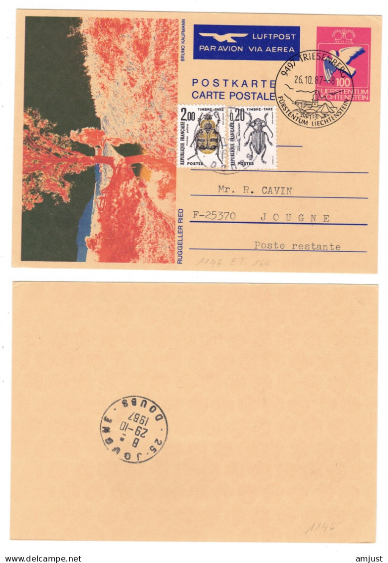 Liechtenstein // Entiers Postaux // Entier Postal Pour Jougne (F) Et Taxé - Stamped Stationery