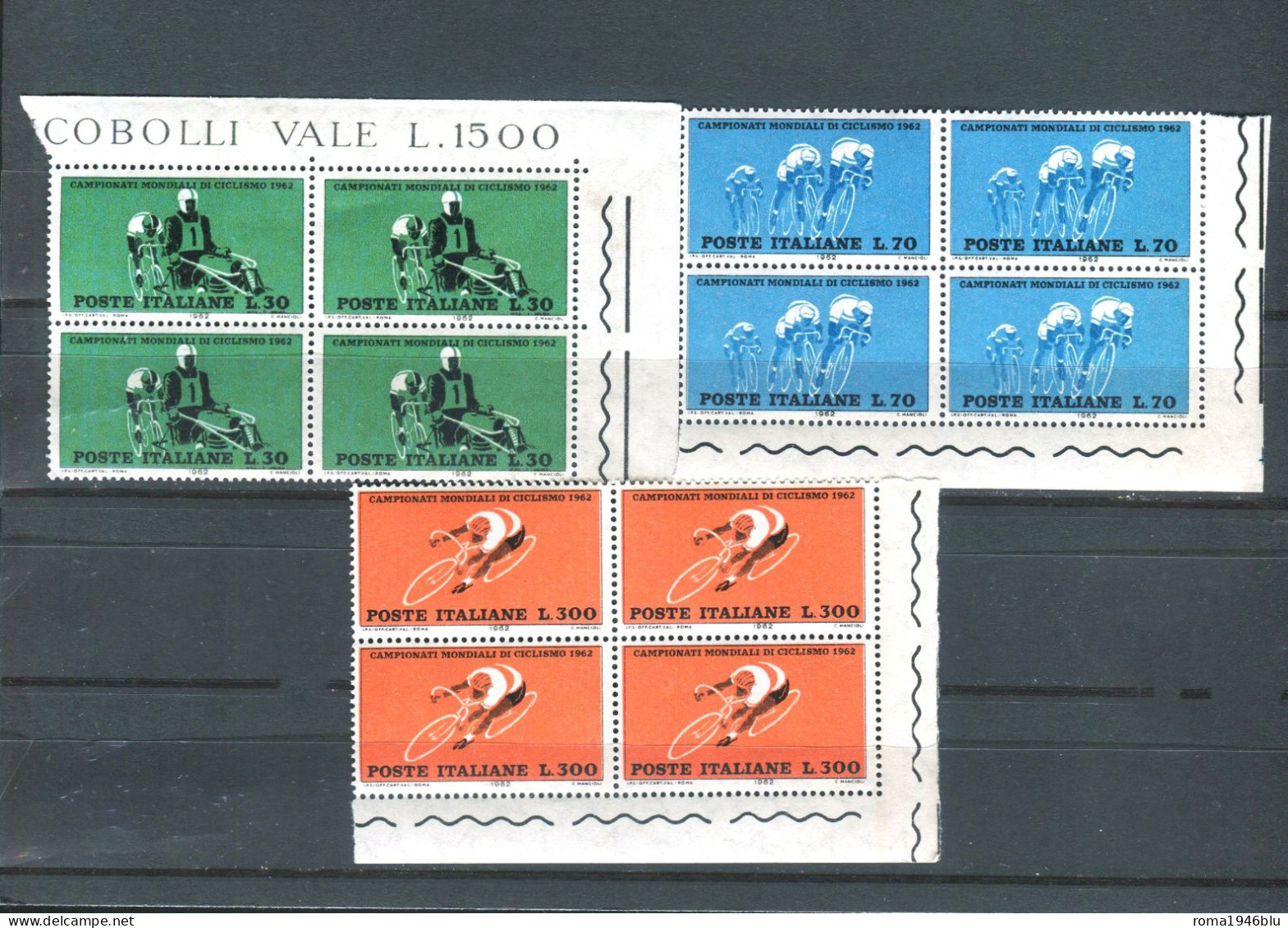 REPUBBLICA 1962 CAMPIONATI MONDIALI DI CICLISMO SERIE CPL. QUARTINA ** MNH - 1961-70: Nieuw/plakker