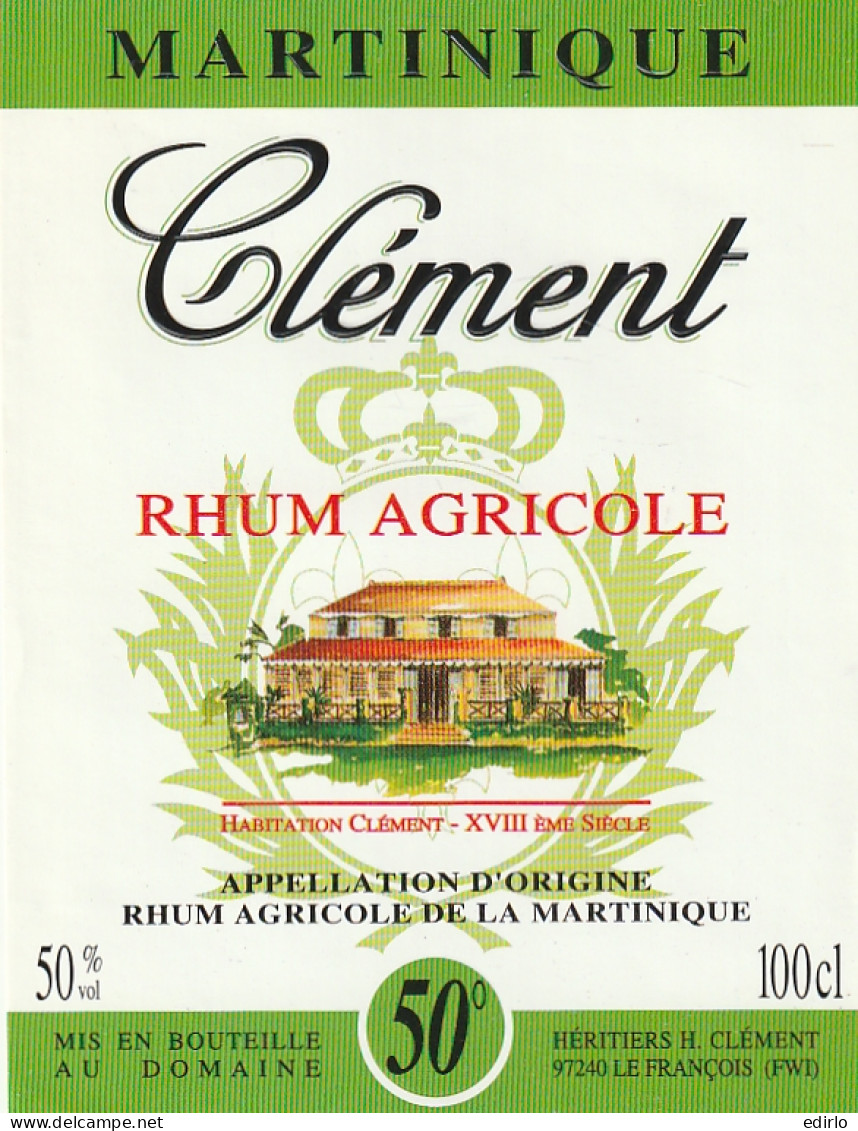 ***  ETIQUETTE ***   RHUM CLEMENT Rhum Agricole 50° - Autres & Non Classés