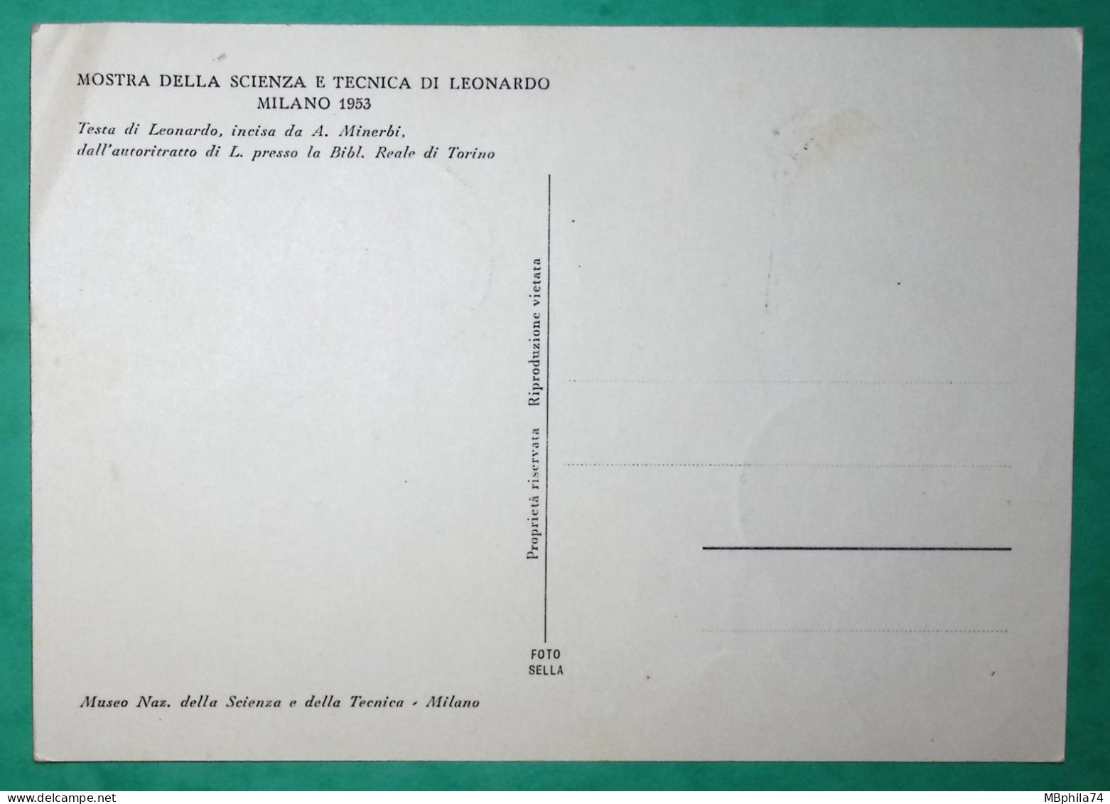 MAX CARD LEONARDO DA VINCI 25 LIRE REPUBLICA ITALIANA CONGRESSO NAZIONALE DI MEDICINA LEGALE 1953 - Maximumkaarten