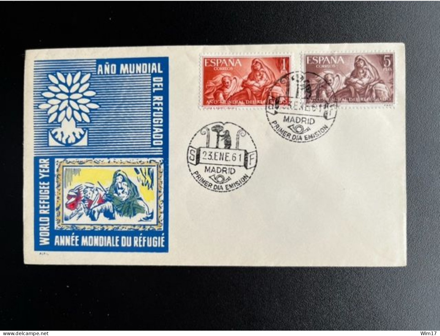 SPAIN ESPANA 1961 FDC WORLD REFUGEE YEAR 23-01-1961 SPANJE - FDC