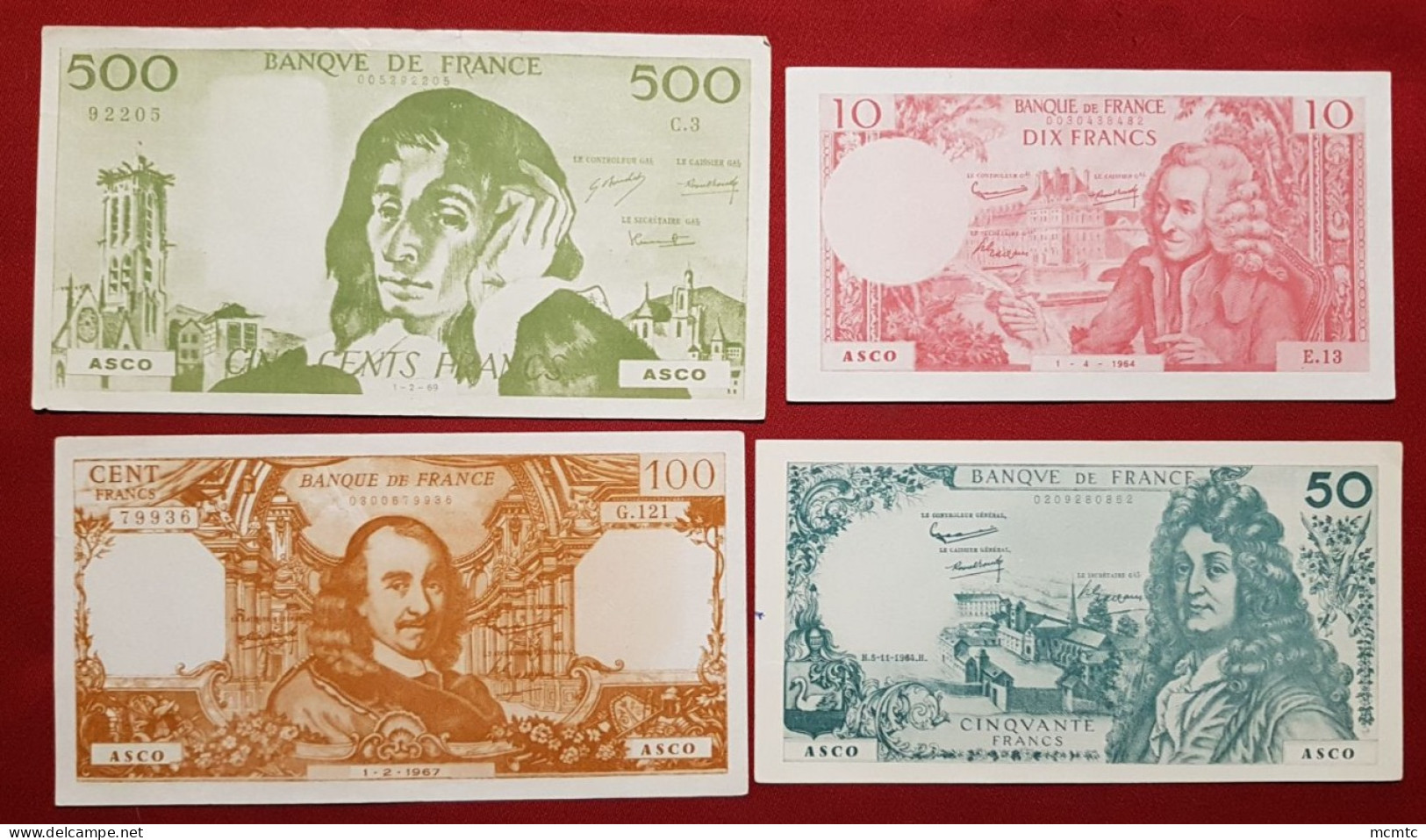 4 Billets Usages Scolaire - Banque De France - ( Asco Juziers- Billet , Billets Factice à Usage Scolaire ) - Specimen