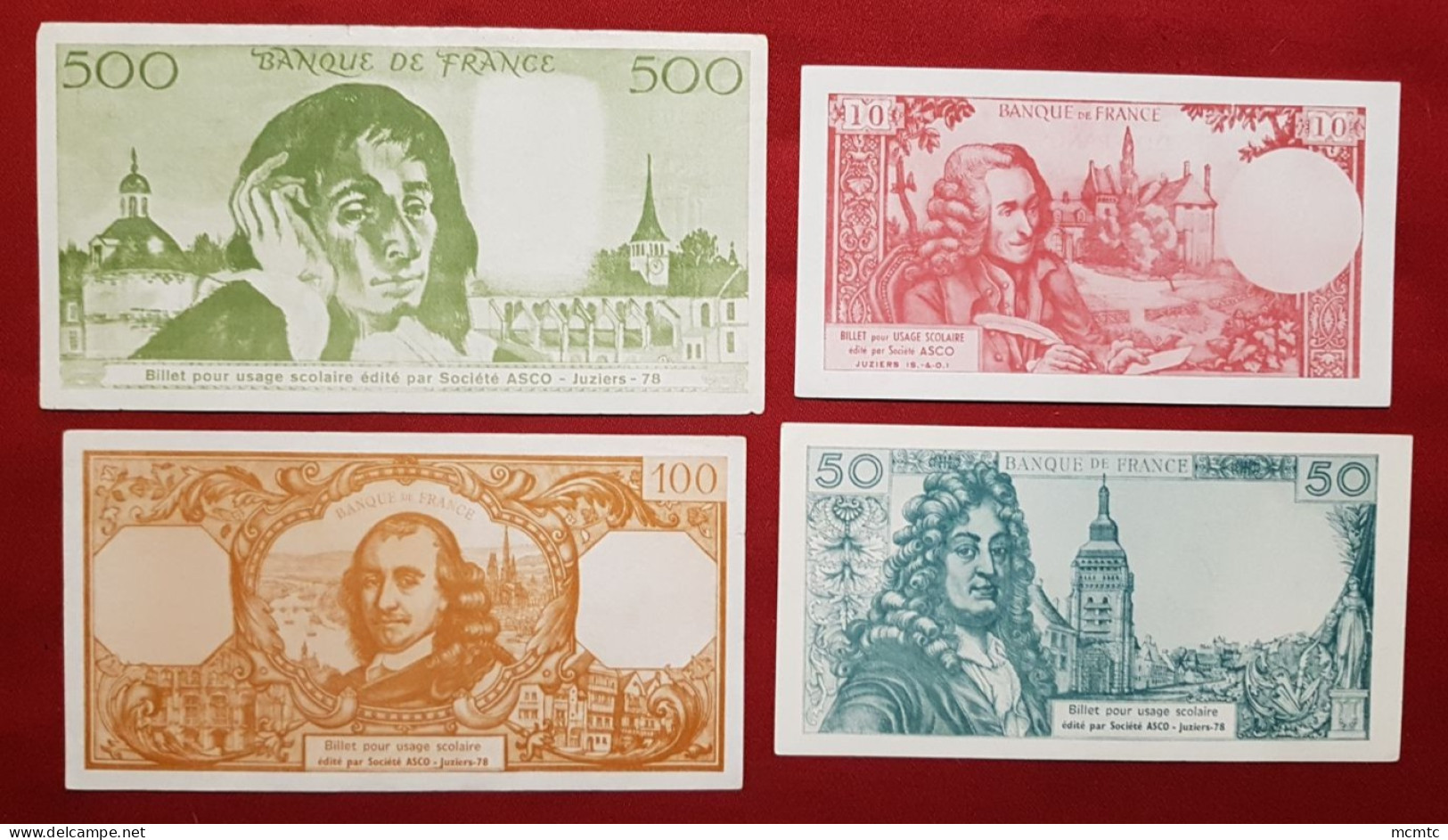 4 Billets Usages Scolaire - Banque De France - ( Asco Juziers- Billet , Billets Factice à Usage Scolaire ) - Specimen