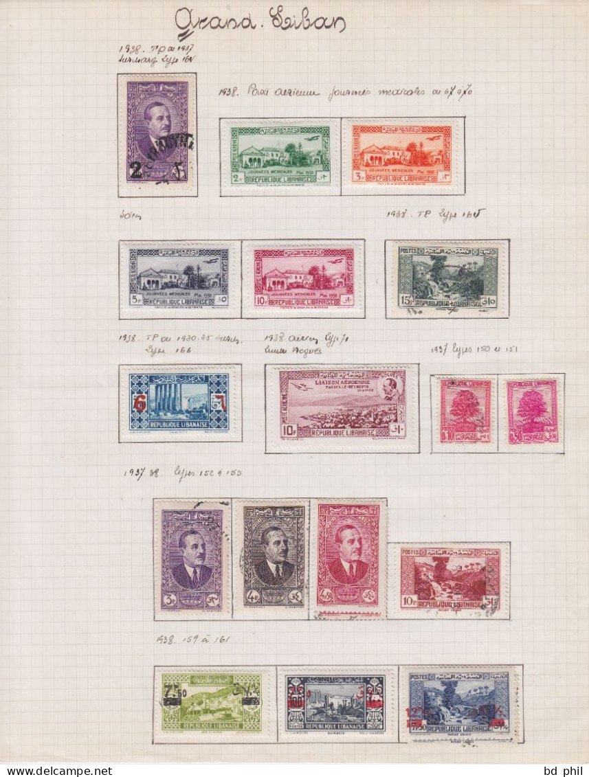 lot 67 timbres Grand Liban 1924 1925 1927 1928 1929 1930 1931 1937 1938 neuf et oblitéré avec charnière