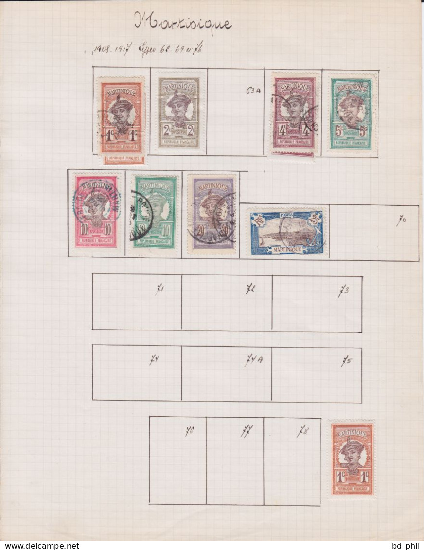 Lot 45 Timbres Martinique 1908 1922 1933 1937 1938 1939 Neuf Et Oblitéré Avec Charnière - Andere & Zonder Classificatie