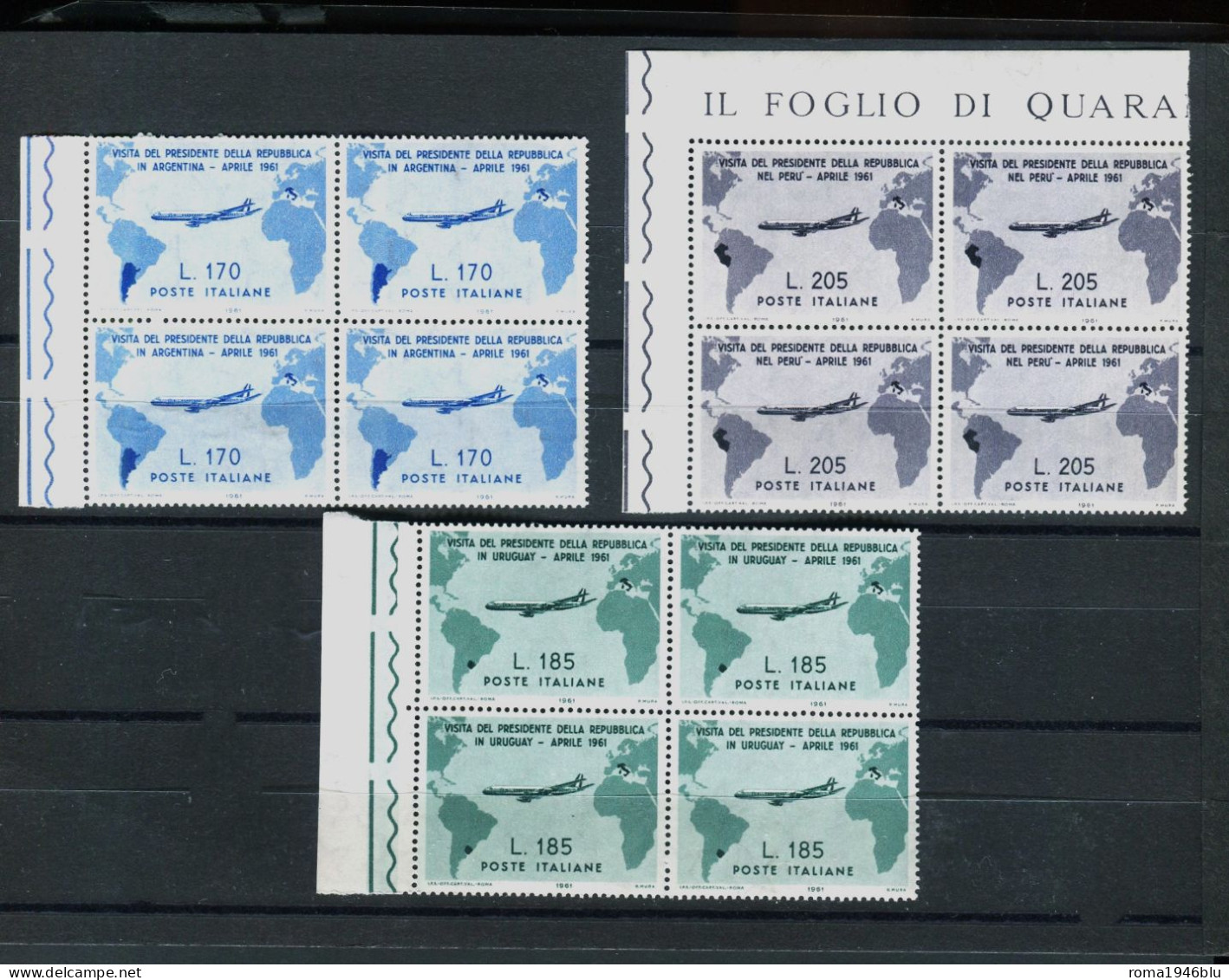 REPUBBLICA 1961 GRONCHI SERIE DI TRE VALORI IN QUARTINA ** MNH - 1961-70: Nieuw/plakker