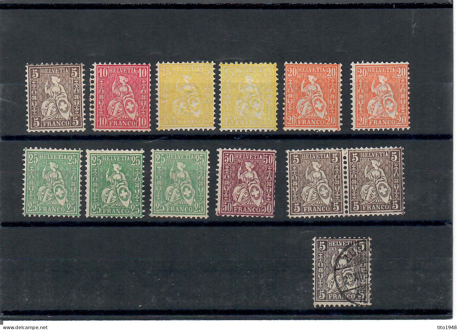 Schweiz,cp3, 1881, Steckkarte, 5 - 50 Rp. Faserpapier **siehe Scans! - Unused Stamps